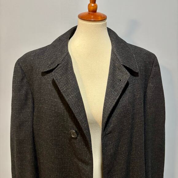 VINTAGE Wool Black Grey Plaid Heavy Overcoat Top Coat zip out liner, Men's L - Picture 3 of 8